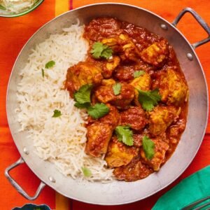 Chicken Madras met rijst.