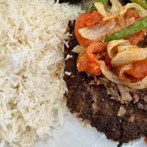 Khyber Kabab met rijst.