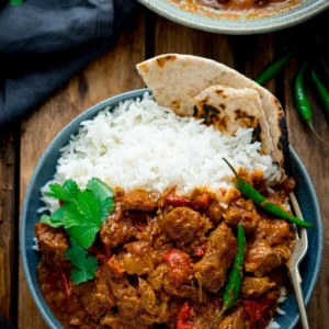 Lamb Bhuna met rijst.
