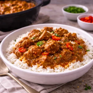 Lamb Madras met rijst.