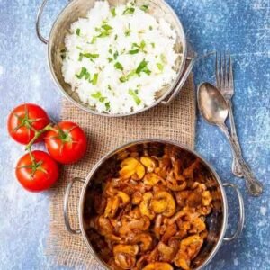 Mushroom Bhaji met rijst.