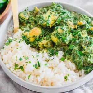 Saag Chicken met Rijst.