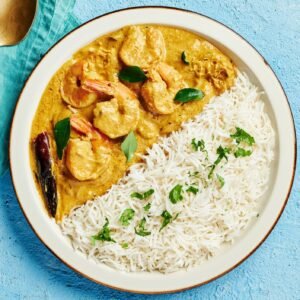 Prawn Madras met rijst.